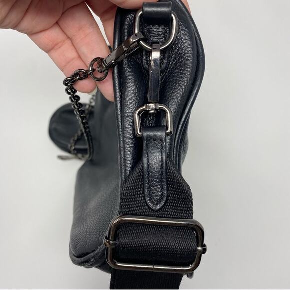 Black Faux Leather 2 in 1 Adjustable + Chain Straps Crossbody Shoulder Bag - Picture 10 of 15